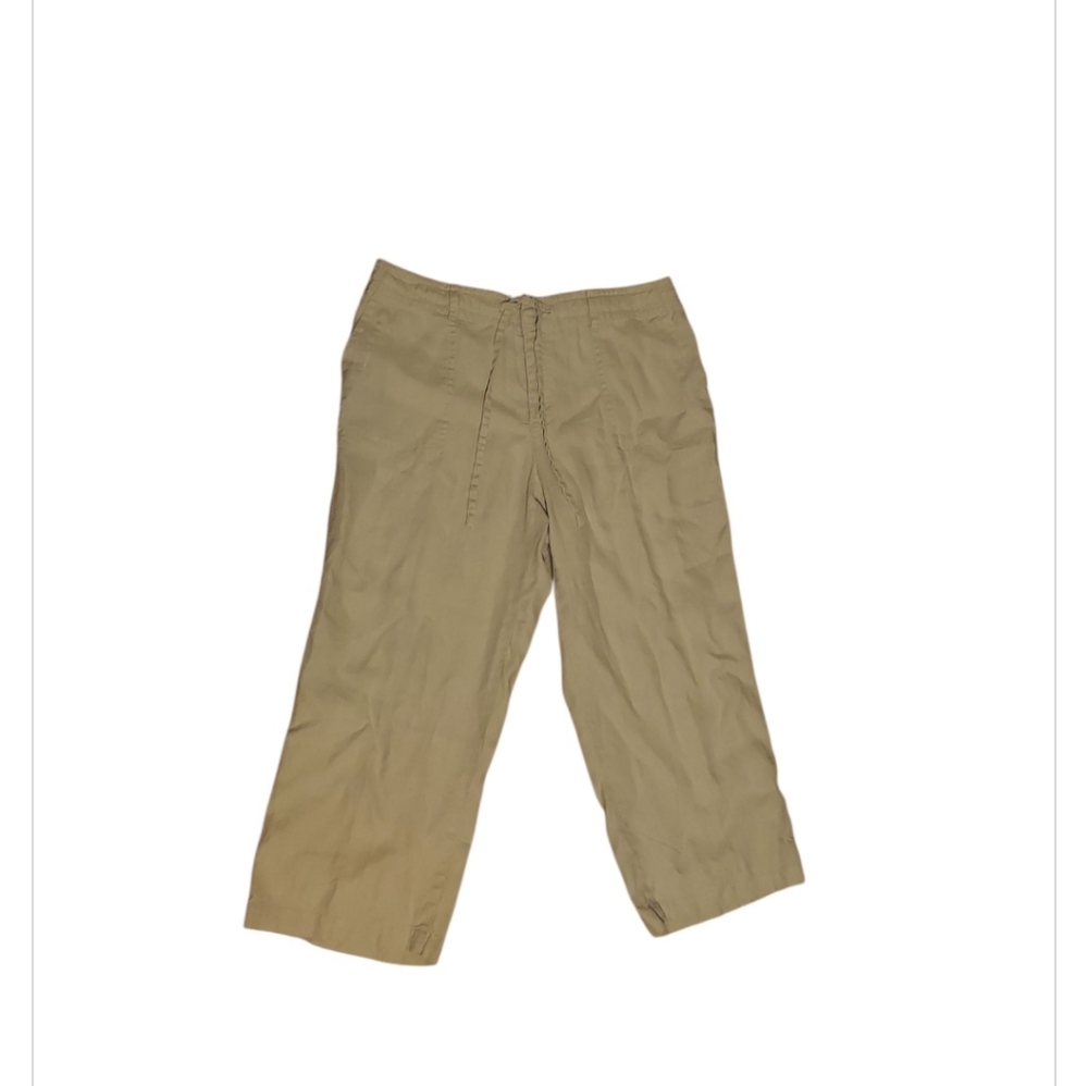 Linen Pants Sz 14 Tan Drawstring Beachy Coastal Resort Vacation Lagenlook Boho